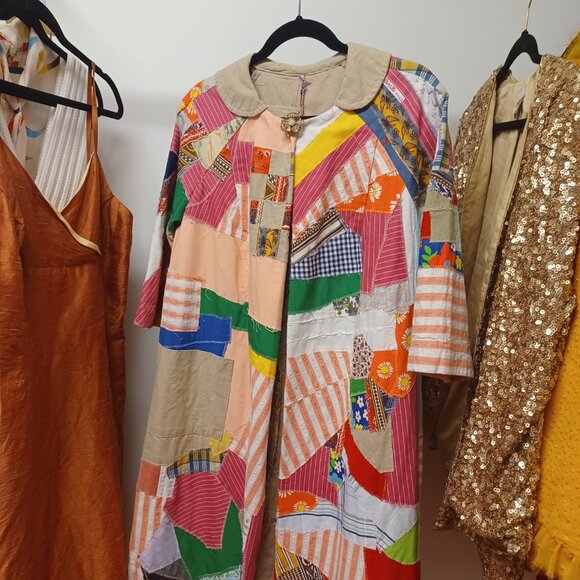 Whimsical Vintage 70s Patchwork Long Jacket XL - Picture 11 of 16